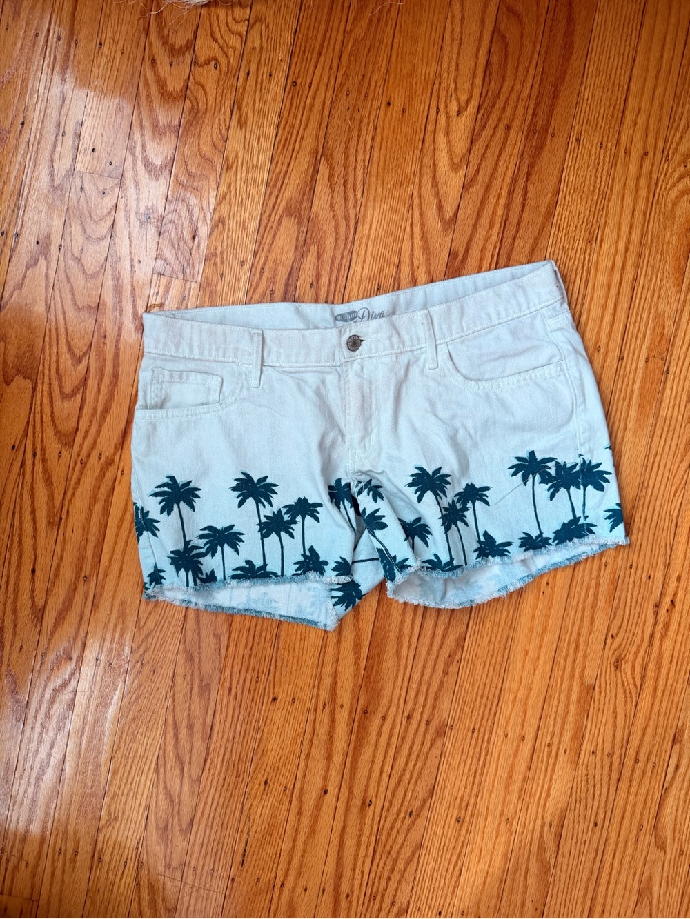 Old Navy Light Blue Denim Shorts with Navy Palm Print